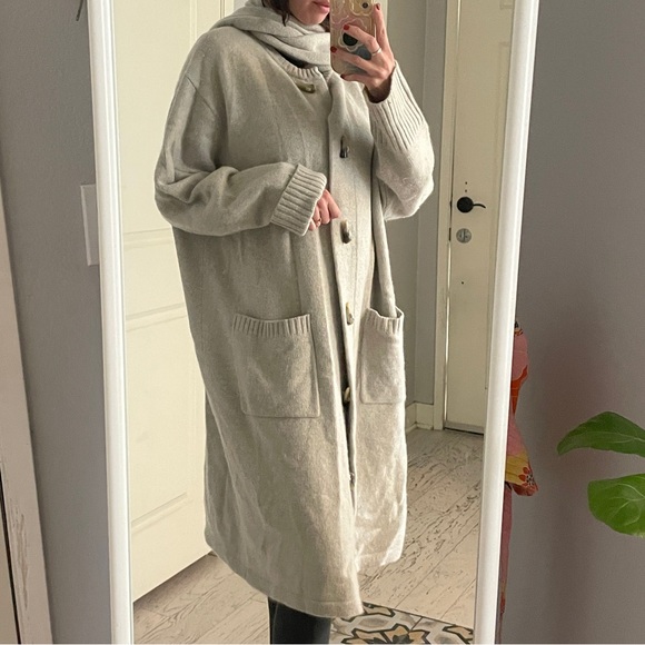 lauren Ralph Lauren Merino Wool Angora gRAY Cardigan Coatigan Scarf 3X - Picture 6 of 8